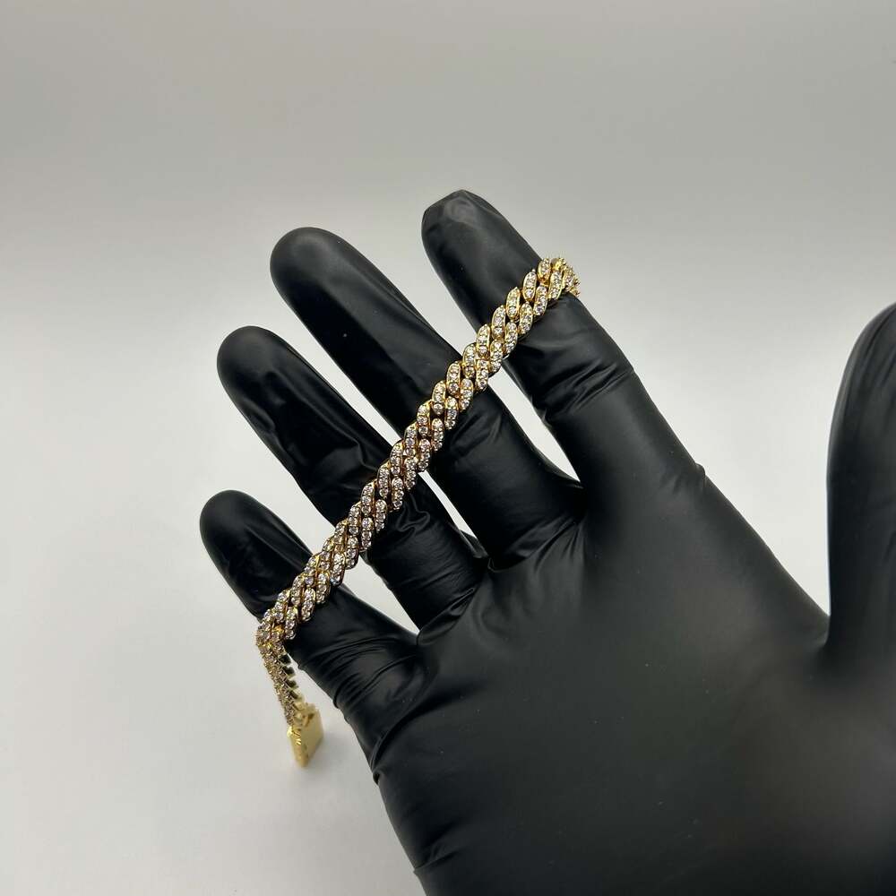 Moissanite Miami Cuban Prong Link Iced Hip Hop Gold Bracelet 8 Inch 8mm VVS1 Men